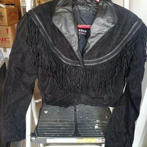 Black Leather/Suede Fringe Jacket